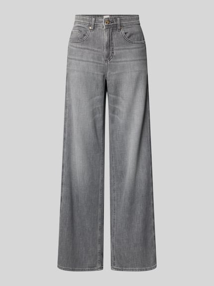 Produktfoto, grijze dames Jeans met wijd been Model 'MORGAN' van Brax, mix van katoen en elastaan, steekzakken, bandwijdte 42 cm, binnenbeenlengte 81 cm