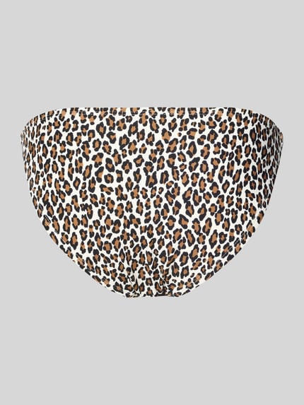 Produktfoto, Slim Fit Bikini-Hose in Allover-Animal-Print von Michael Kors aus Elastischer-Material-Mix mit Logo-Detail, braun-schwarz-weiß, strukturierte Oberfläche.
