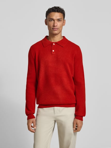 Forét Regular Fit Poloshirt aus Woll-Mix mit Knopfleiste Rot 4