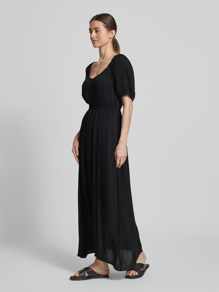 ICHI Midi-jurk van viscose met V-hals, model 'MARRAKECH' Zwart - 1