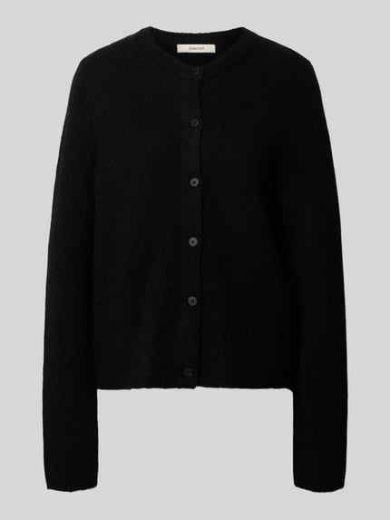 Productfoto, Regular Fit Strickjacke aus Woll-Mix mit Alpaka-Anteil Modell 'LULU NEW' van Selected Femme, uni-zwart, gebreide structuur, crew neck, lange mouw, geribde boorden