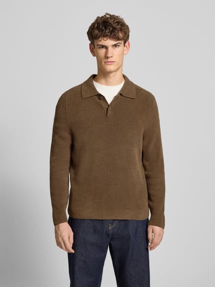 Marc O'Polo DENIM Regular Fit Strickpullover mit Polokragen Taupe 4