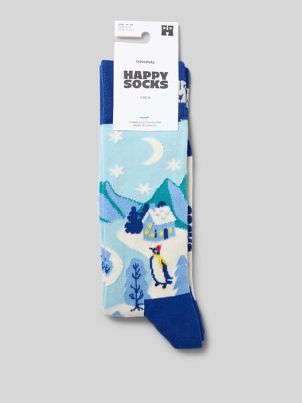 Happy Socks Socken aus elastischem Baumwoll-Mix Modell 'Penguin Village' Hellblau 3