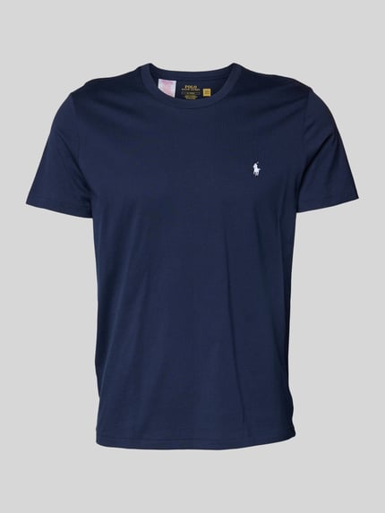 Produktfoto, T-Shirt mit Logo-Stitching von Polo Ralph Lauren in Dunkelblau aus Reine Baumwolle, Gerade Passform, Rundhalsausschnitt, Rückenlänge 70 cm bei Größe M.
