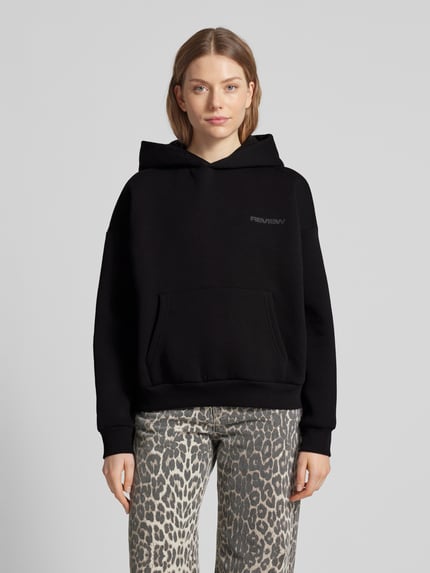 REVIEW Oversized Hoodie mit Label-Print Black 4