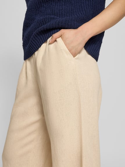 YAS Leinenhose mit elastischem Bund Modell 'FLAXY' Beige 3