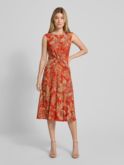 Lauren Ralph Lauren Sukienka midi z wiązanym detalem model ‘TESSANNE’ Czerwony melanż 4