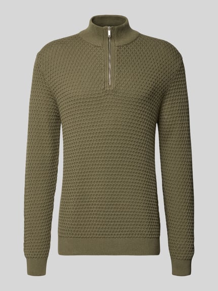 MCNEAL Regular Fit Troyer mit gerippten Abschlüssen Oliv 2