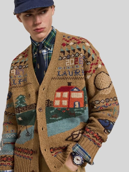 Polo Ralph Lauren Cardigan aus Wolle mit Landschaftsintarsien Beige 3