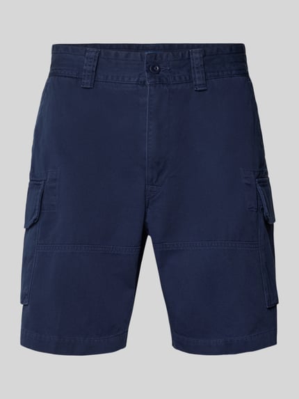 Produktfoto, Relaxed Fit Cargoshorts aus reiner Baumwolle von Polo Ralph Lauren in uni dunkelblau mit Webstruktur, seitliche steekzakken, cargozakken, kontzakken met knoop, riemlussen, logo-stitching, knoop- en ritssluiting