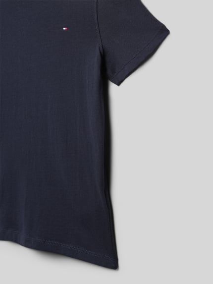 Produktfoto, Regular Fit T-Shirt aus reiner Baumwolle von Tommy Hilfiger in Dunkelblau mit Logo-Print, Rundhalsausschnitt, glatte Textur