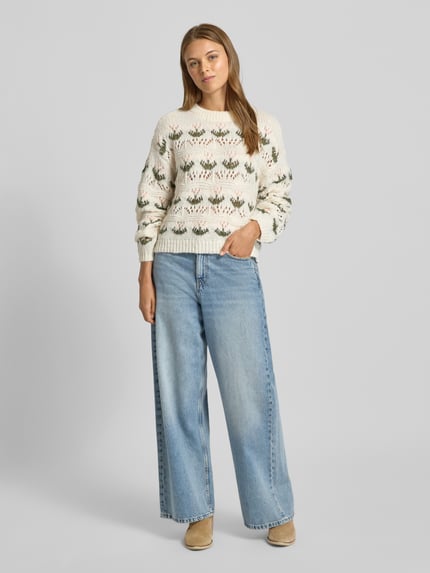 VERO MODA Regular fit gebreide pullover met broderie anglaise, model 'IDELLE' Offwhite - 1