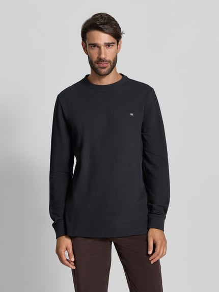 Christian Berg Men Longsleeve mit Strukturmuster und Rundhalsausschnitt Black 4