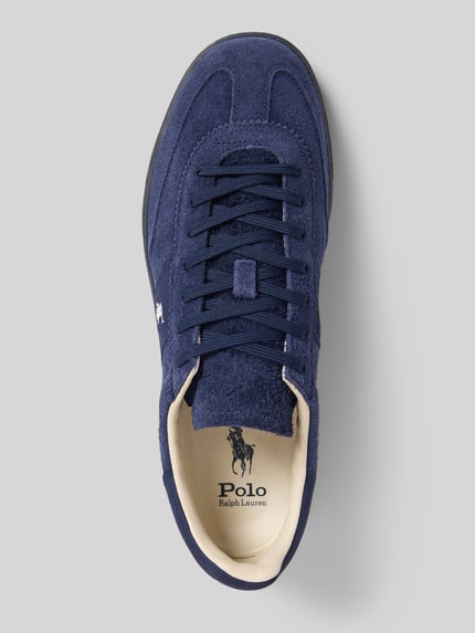 Produktfoto, Sneaker met Label-Stitching van Polo Ralph Lauren, echt rundleer, afgeronde neus, gestructureerde zool, marineblauw, bovenaanzicht