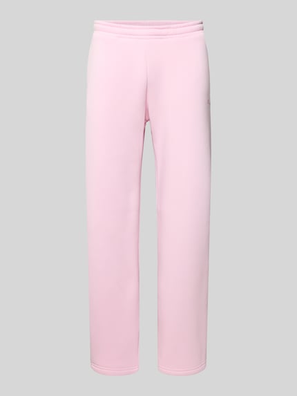 Produktfoto, Sweatpants mit elastischem Bund von REVIEW, różowe spodnie dresowe, miks materiałów z bawełną, krój relaxed fit, tylna kieszeń, długość nogawki wewnętrznej w rozmiarze M: 76 cm