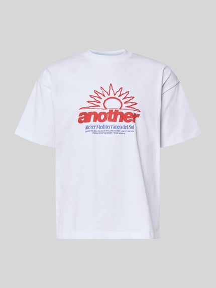 Produktfoto, białe T-Shirt z nadrukiem label-print i okrągłym dekoltem, relaxed fit, czysta bawełna, ANOTHER COTTON LAB, długość tyłu 70 cm w rozmiarze M