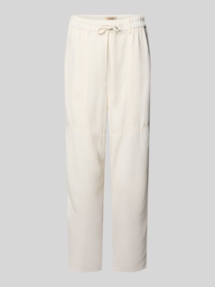 Produktfoto, Straight Fit Stoffhose aus reinem Lyocell Modell 'Maison' von MOS MOSH in Cremeweiß mit elastischem Bund und Tunnelzug, glatte Struktur