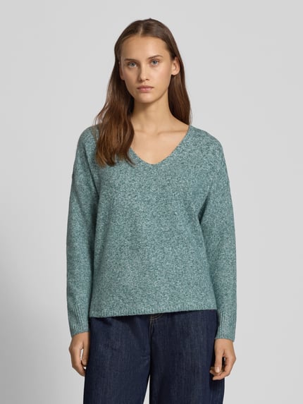 ONLY Sweter o kroju regular fit z dekoltem w serek model ‘RICA LIFE’ Butelkowy zielony melanż 4