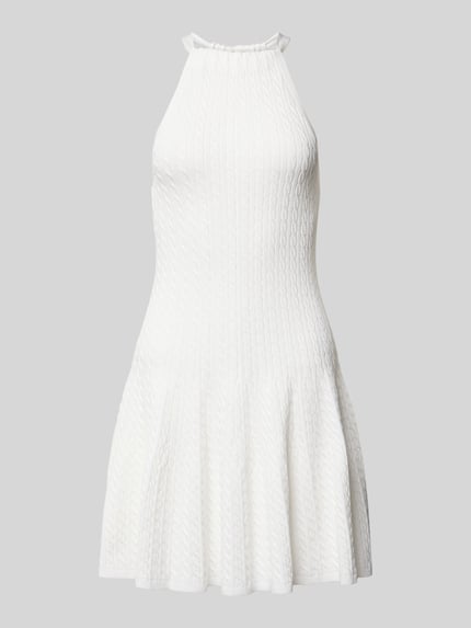 Produktfoto, weißes Tailliertes Strickkleid aus Viskose-Mix von Polo Ralph Lauren mit Zopfmuster, Mini-Länge und Collierkragen, Strickoptik