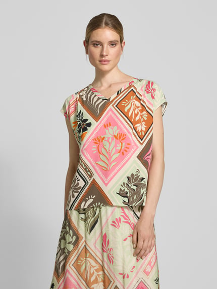 COMMA Regular fit blouseshirt met V-hals Felroze - 4