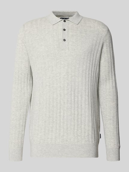 Produktfoto, Regular Fit Strickpullover aus Woll-Baumwoll-Mix Modell 'SMEATON' von Barbour in Melange-Optik mit Struktur-Muster, Polokragen, Langarm, gerippten Abschlüssen, Strick-Oberfläche