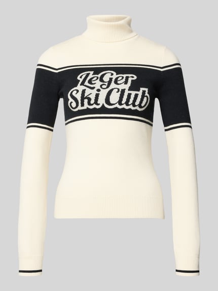Produktfoto, Strickpullover mit gerippten Abschlüssen Modell 'Elna' van LeGer by Lena Gercke, zwart-wit, Viskosemix, regular fit, rolkraag, labelprint