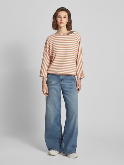 OPUS Sweter z dzianiny z wzorem w paski model 'Guste' Koralowy 1