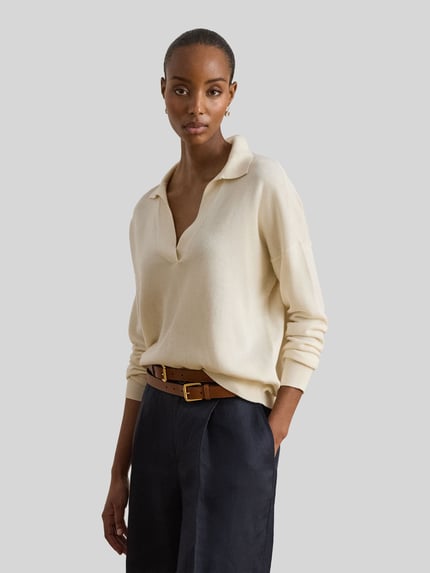 Lauren Ralph Lauren Relaxed Fit Pullover aus Baumwoll-Mix mit Polokragen Ecru 4
