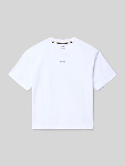 Produktfoto, Regular Fit T-Shirt aus reiner Baumwolle von BOSS, Kinder T-Shirt, Optik: Unifarben, Label Print, Rundhals, Kurzarm, glatte Textur