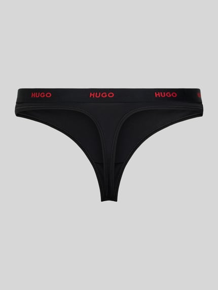 Produktfoto, Stringi z mieszanki bawełny Model 'HUGO ID THONG' od HUGO, efekt: jednolity kolor, napis z logo, elastyczny ściągacz