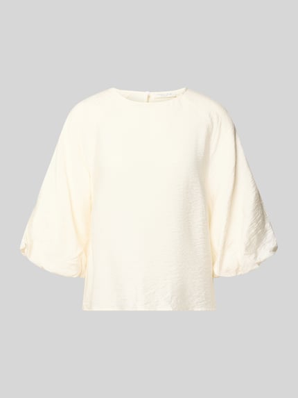 Produktfoto, Regular Fit Bluse aus Viskose-Mix mit 3/4-Arm von Christian Berg Woman in Creme mit strukturierter Oberfläche, Rundhalsausschnitt.