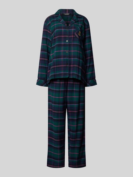 Produktfoto, Pyjama-Set mit Logo-Stitching im 2-teiligen Set von LAUREN RALPH LAUREN, kariert, mehrfarbig, Webware, Knopfleiste, elastischer Bund