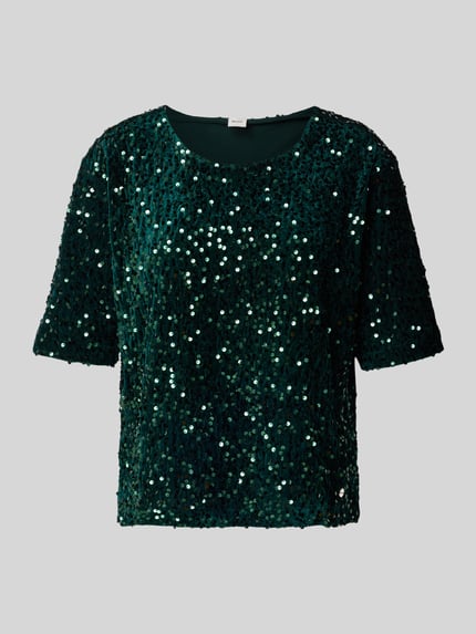 Brax Relaxed Fit T-Shirt mit Allover-Pailletten-Besatz Modell 'Cara' Dunkelgruen 2