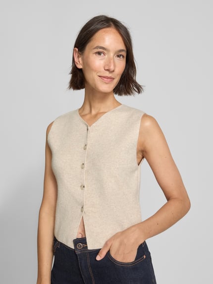 Oui Slim Fit Strickweste aus Woll-Mix Beige Melange 3