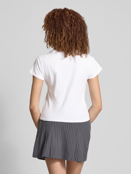 REVIEW T-shirt z prążkowanym okrągłym dekoltem Biały 5