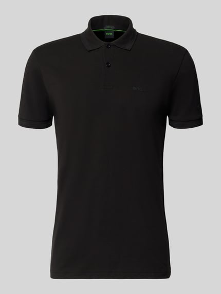 Produktfoto, schwarzes Regular-Fit Poloshirt aus reiner Baumwolle Modell 'PIO 1' von BOSS Green, schlichte Struktur, Herren Poloshirt