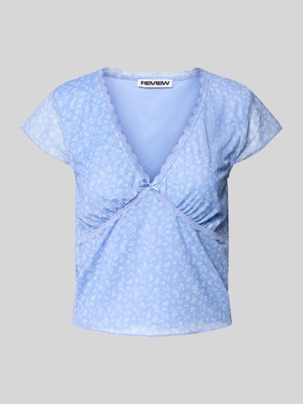 REVIEW T-shirt z obszyciem koronką Błękitny 2