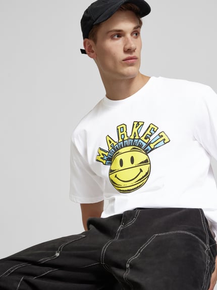MARKET T-Shirt mit Rundhalsausschnitt Modell 'SMILEY' Weiss 3