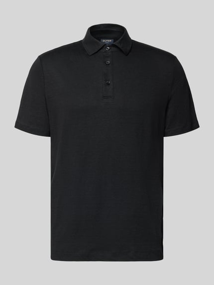 Produktfoto, Regular Fit Poloshirt aus Leinen-Elasthan-Mix von OLYMP Level Five, zwart, met knoopsluiting, 1/2-mouwen, heren, ruglengte maat M 70 cm
