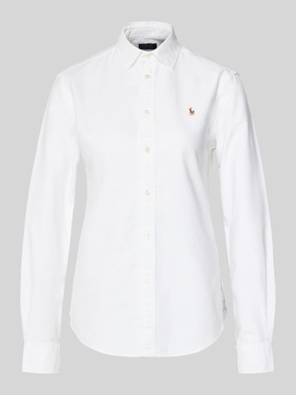 Produktfoto, Hemdbluse mit Logo-Stitching Modell 'Kendal' von Polo Ralph Lauren aus reiner Baumwolle, Gerader Schnitt, Unifarbenes-Design