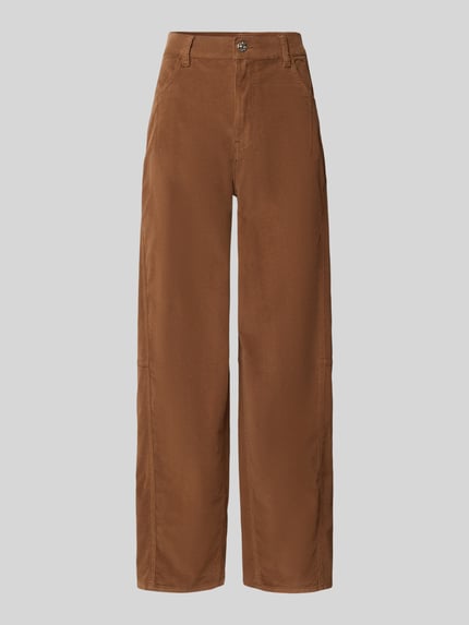 Produktfoto, Wide Fit Hose aus Baumwoll-Mix von Oui in Braun, Cord-Optik, elastischer Stoff, Eingriff- und Gesäßtaschen, Frontansicht
