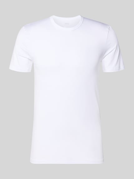 Produktfoto, T-Shirt aus Modal-Mix mit Rundhalsausschnitt von Mey in Weiß, schlichter Schnitt, glatte Oberfläche, Slim Fit, Vorderansicht.