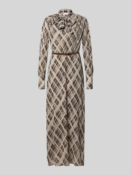 Jake*s Collection Tailliertes Freizeitkleid mit Allover-Muster Schoko 2