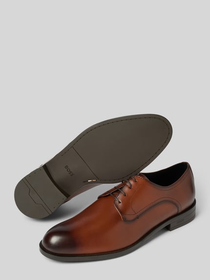BOSS Leren derbyschoenen met labeldetails, model 'Tayil' Cognac - 4