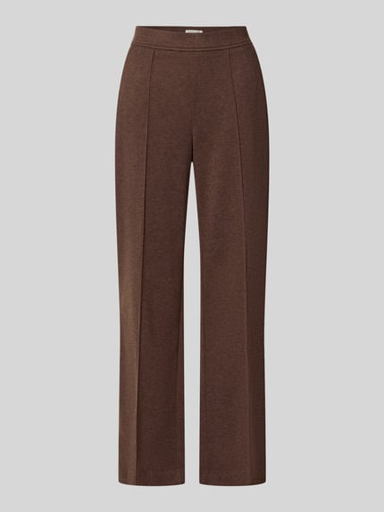 Produktfoto, Boocut Fit Stoffhose mit Viskose-Anteil von Christian Berg Woman, braun, elastischer Bund, Ziernähte, Paspeltaschen, glatte Textur