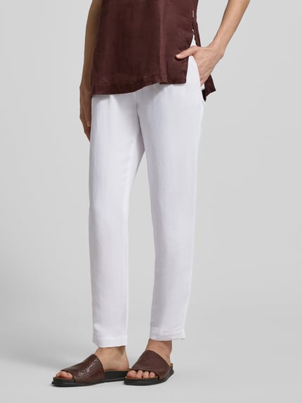Marc Cain straight fit stoffen broek van viscosemix met linnenaandeel Wit - 4