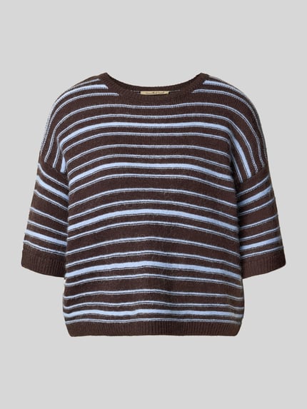 Produktfoto, Relaxed Fit T-Shirt aus Woll-Mix von Smith and Soul, braun mit weißen Streifen, gerippte Abschlüsse, Rundhalsausschnitt, Halbarm