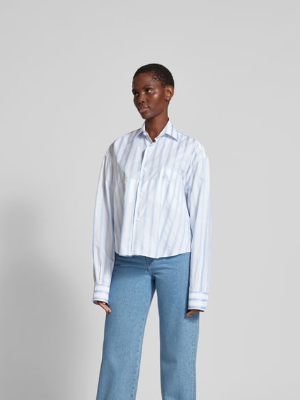 VETEMENTS Kort blouse met borstzak Lichtblauw - 4