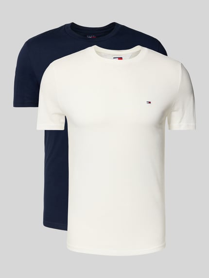 Produktfoto, Slim Fit T-shirt uit puur katoen in set van 2 van Tommy Jeans met look: effen, logodetail, ronde hals, korte mouw, jersey materiaalverwerking