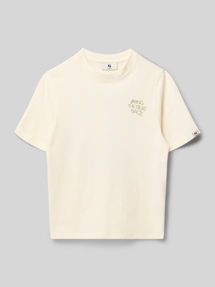 Produktfoto, Regular Fit T-Shirt mit Statement-Print von Garcia aus reiner Baumwolle, Rundhalsausschnitt, cremefarben, glatte Textur